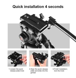 PULUZ Professional Heavy Duty Video Camcorder Stativ aus Aluminiumlegierung mit Fluid Drag Head für DSLR / SLR-Kamera, einste...