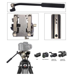 PULUZ 3 in 1 (Tripod + Bowl Adapter + Gold Fluid Drag Head) Heavy Duty Video Camcorder Aluminum Alloy Tripod Mount Kit for DS...
