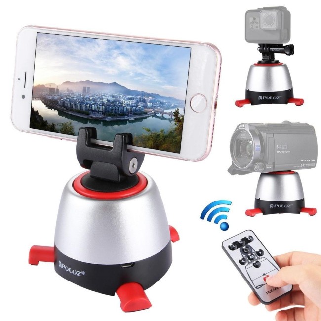 PULUZ Elektronischer Panoramakopf mit 360-Grad-Drehung und Fernbedienung für Smartphones, GoPro- und DSLR-Kameras (rot) für 2...