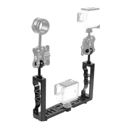 PULUZ Adjustable Diving Doppelhand-CNC-Aluminium-Lampenarmhalter für GoPro HERO9 Schwarz / HERO8 Schwarz / HERO7 / 6/5/5 Sitz...