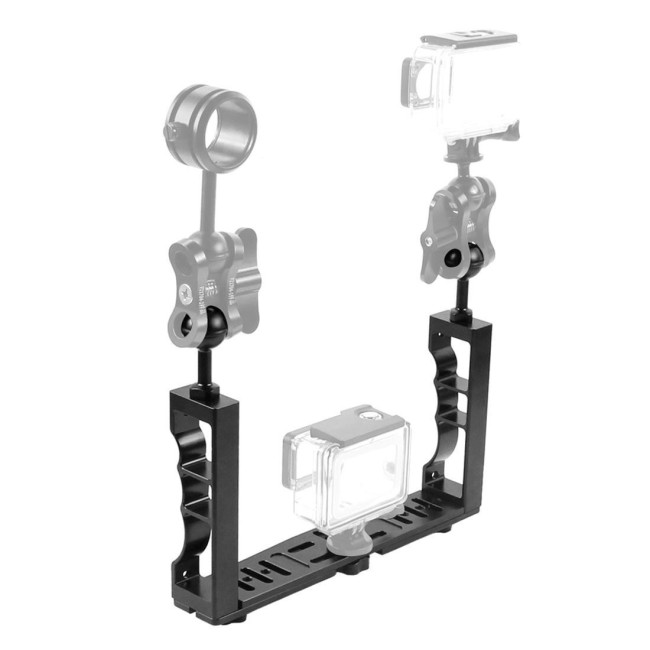 PULUZ Adjustable Diving Doppelhand-CNC-Aluminium-Lampenarmhalter für GoPro HERO9 Schwarz / HERO8 Schwarz / HERO7 / 6/5/5 Sitz...