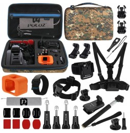 PULUZ 29 in 1 Accessories Combo Kits with Camouflage EVA Case (Chest Strap + Head Strap + Wrist Strap + Floating Cover + Surf...