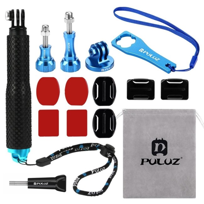 PULUZ 16 in 1 CNC Metal Accessories Combo Kits (Screws + Surface Mounts + Tripod Adapter + Extendable Pole Monopod + Storage ...