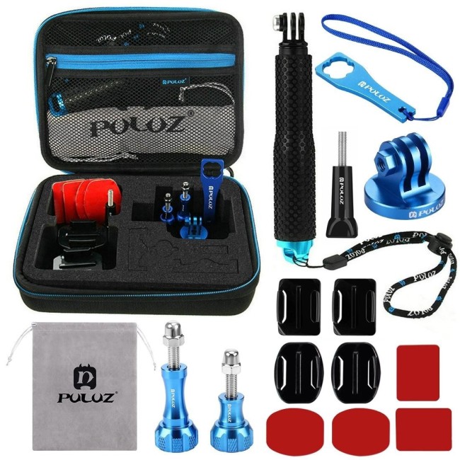 PULUZ 16 in 1 CNC Metal Accessories Combo Kits with EVA Case (Screws + Surface Mounts + Tripod Adapter + Extendable Pole Mono...