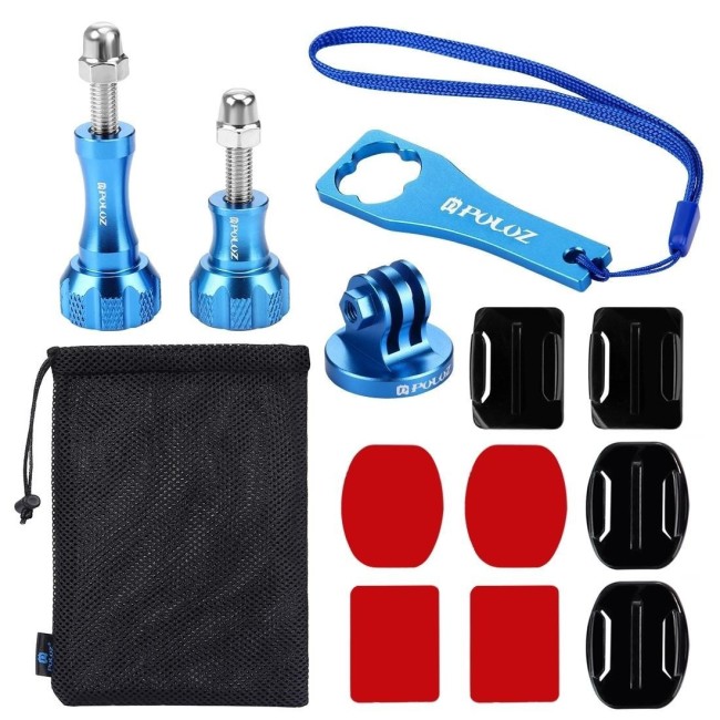 PULUZ 13 in 1 CNC Metal Accessories Combo Kits (Screws + Surface Mounts + Tripod Adapter + Storage Bag + Wrench) for GoPro HE...