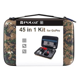 PULUZ 45 in 1 Zubehör Ultimative Combo-Kits mit Camouflage EVA-Koffer (Brustgurt + Saugnapfhalterung + 3-Wege-Schwenkarme + J...