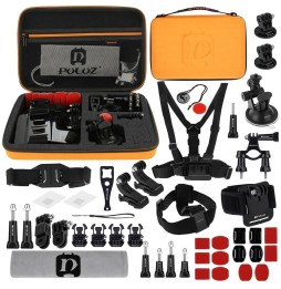 PULUZ 45 in 1 Accessories Ultimate Combo Kits with Orange EVA Case (Chest Strap + Suction Cup Mount + 3-Way Pivot Arms + J-Ho...