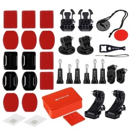 PULUZ 53 in 1 Accessories Total Ultimate Combo Kits with Camouflage EVA Case (Chest Strap + Suction Cup Mount + 3-Way Pivot A...