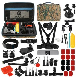 PULUZ 53 in 1 Accessories Total Ultimate Combo Kits with Camouflage EVA Case (Chest Strap + Suction Cup Mount + 3-Way Pivot A...