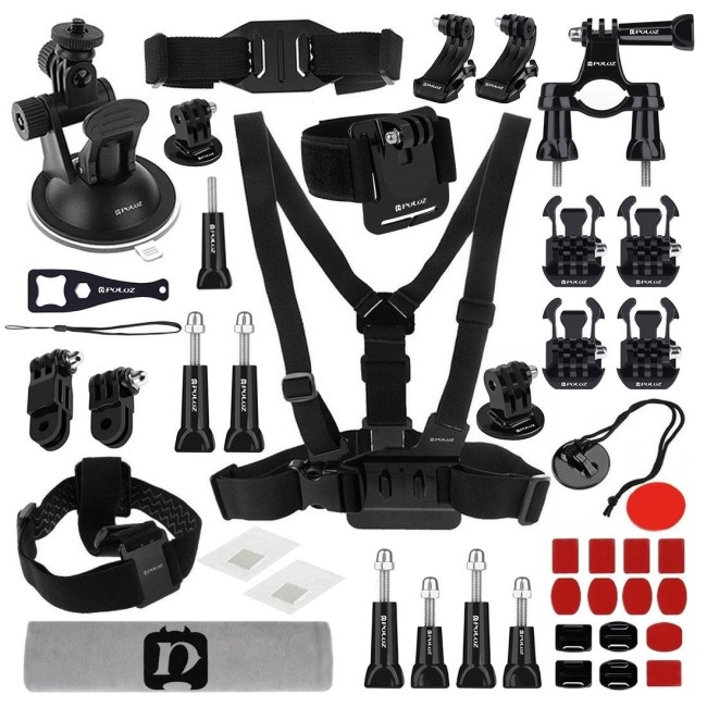 PULUZ 45 in 1 Accessories Ultimate Combo Kits (Chest Strap + Suction Cup Mount + 3-Way Pivot Arms + J-Hook Buckle + Wrist Str...