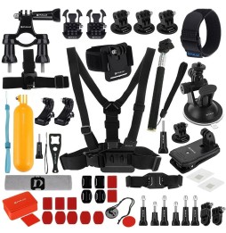 PULUZ 53 in 1 Accessories Total Ultimate Combo Kits (Chest Strap + Suction Cup Mount + 3-Way Pivot Arms + J-Hook Buckle + Wri...