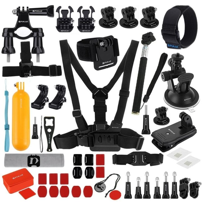 PULUZ 53 in 1 Accessories Total Ultimate Combo Kits (Chest Strap + Suction Cup Mount + 3-Way Pivot Arms + J-Hook Buckle + Wri...