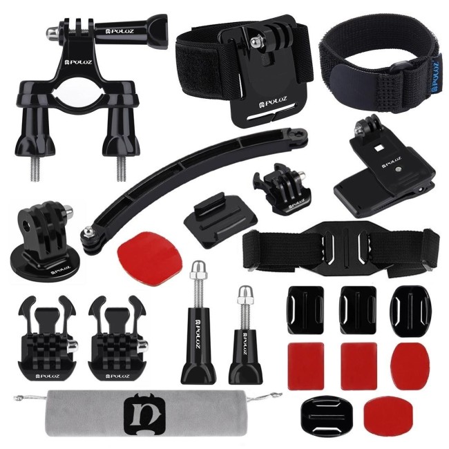 PULUZ 24 in 1 Bike Mount Accessories Combo Kits (Wrist Strap + Helmet Strap + Extension Arm + Quick Release Buckles + Surface...