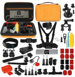 PULUZ 53 in 1 Accessories Total Ultimate Combo Kits with Orange EVA Case (Chest Strap + Suction Cup Mount + 3-Way Pivot Arms ...
