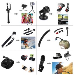 PULUZ 50 in 1 Accessories Total Ultimate Combo Kits with EVA Case (Chest Strap + Suction Cup Mount + 3-Way Pivot Arms + J-Hoo...