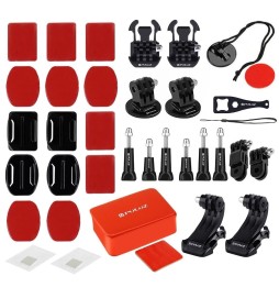 PULUZ 53 in 1 Accessories Total Ultimate Combo Kits with EVA Case (Chest Strap + Suction Cup Mount + 3-Way Pivot Arms + J-Hoo...