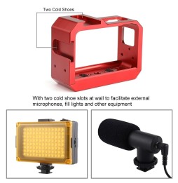 PULUZ Aluminum alloy Frame Mount Protective Case Cage with Cold Shoe Base Slot & Tripod Base Adapter for Insta360 One R(Red) ...
