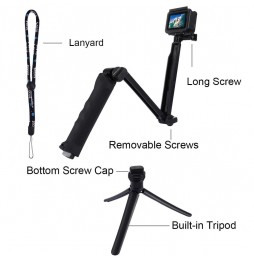 PULUZ 3-Way Grip Foldable Multi-functional Selfie-stick Extension Monopod with Tripod for GoPro HERO9 Black / HERO8 Black /HE...