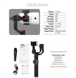 AFI V5 Smooth 3-Axis Handheld Aluminum Brushless Gimbal Stabilizer with Tripod Mount & Fill Light for Smartphones within 6 in...