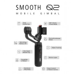 ZHIYUN YSZY012 Smooth-Q2 360 Degree 3-Axis Handheld Gimbal Stabilizer for Smart Phone, Load: 260g (Black) voor 246,68 €