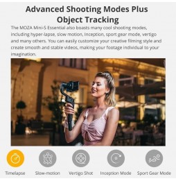 Stabilisateur de cardan portable pliable à 3 axes MOZA Mini-S Essential pour caméra d'action et téléphone intelligent (noir) ...