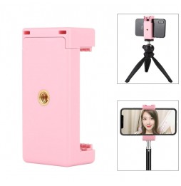 PULUZ Selfie Sticks Pince de téléphone à montage sur trépied avec trous de vis de 1/4 pouce et base de chaussure froide (rose...