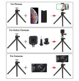 PULUZ 4 en 1 Kit de support de mini pieuvre Vlogging Live + Kit lumière de studio + microphone + pinces pour téléphone (noir)...