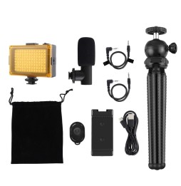 PULUZ 4 in 1 Vlogging Live Mini Octopus Bracket Kit + Studio Light + Microphone + Phone Clamp Kits(Black) für 56,10 €