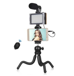 PULUZ 4 in 1 Vlogging Live Mini Octopus Bracket Kit + Studio Light + Microphone + Phone Clamp Kits(Black) für 56,10 €