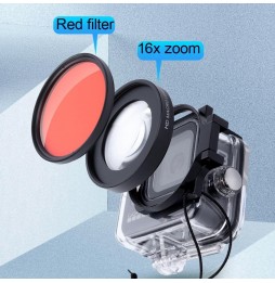 RUIGPRO pour GoPro HERO8 58mm 16X objectif Macro + filtre d'objectif de plongée rouge / violet + boîtier de plongée Kits de b...