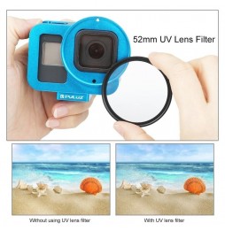 PULUZ for GoPro HERO8 Black Housing Shell CNC Aluminum Alloy Protective Cage with Insurance Frame & 52mm UV Lens(Blue) voor 4...