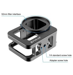 PULUZ for GoPro HERO9 Black Thicken Housing Shell CNC Aluminum Alloy Protective Cage with Insurance Frame & 52mm UV Lens(Blac...