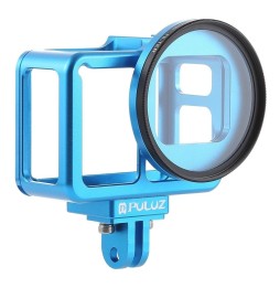 PULUZ Housing Shell CNC Aluminum Alloy Protective Cage with Insurance Frame & 52mm UV Lens for GoPro HERO7 Black /6 /5(Blue) ...