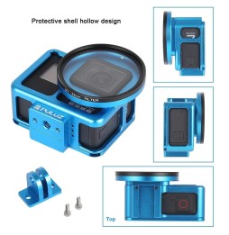 PULUZ Housing Shell CNC Aluminum Alloy Protective Cage with Insurance Frame & 52mm UV Lens for GoPro HERO7 Black /6 /5(Blue) ...