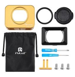 PULUZ for Sony RX0 Aluminum Alloy Protective Cage + 37mm UV Filter Lens + Lens Sunshade with Screws and Screwdrivers(Gold) vo...