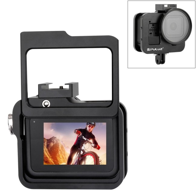 PULUZ Housing Shell CNC Aluminum Alloy Protective Cage with Insurance Frame & 52mm UV Lens for GoPro HERO8 Black(Black) at €3...