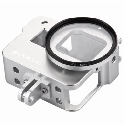 PULUZ Housing Shell CNC Aluminum Alloy Protective Cage with 52mm UV Lens for GoPro HERO(2018) /7 Black /6 /5(Silver) voor 26,...