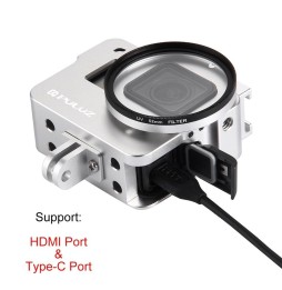 PULUZ Housing Shell CNC Aluminum Alloy Protective Cage with 52mm UV Lens for GoPro HERO(2018) /7 Black /6 /5(Silver) für 26,68 €