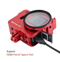PULUZ Housing Shell CNC Aluminum Alloy Protective Cage with 52mm UV Lens for GoPro HERO(2018) /7 Black /6 /5(Red) für 26,68 €