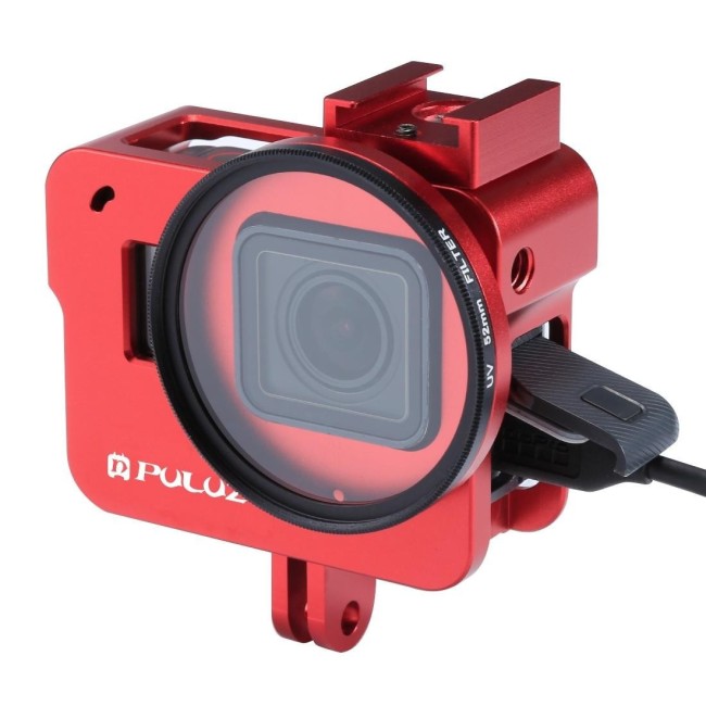 PULUZ Housing Shell CNC Aluminum Alloy Protective Cage with 52mm UV Lens for GoPro HERO(2018) /7 Black /6 /5(Red) voor 26,68 €