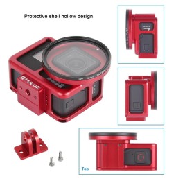 PULUZ Housing Shell CNC Aluminum Alloy Protective Cage with Insurance Frame & 52mm UV Lens for GoPro HERO7 Black /6 /5(Red) a...