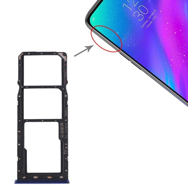 Dual SIM + Micro SD Card Tray for OPPO Realme 3 (Blue) at 9,90 €