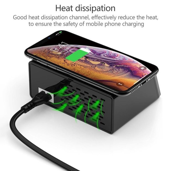 Lade / Test Station 6x USB + USB QC 3.0 + PD Type-C 65W + Kabelloses Ladegerät mit LED Display