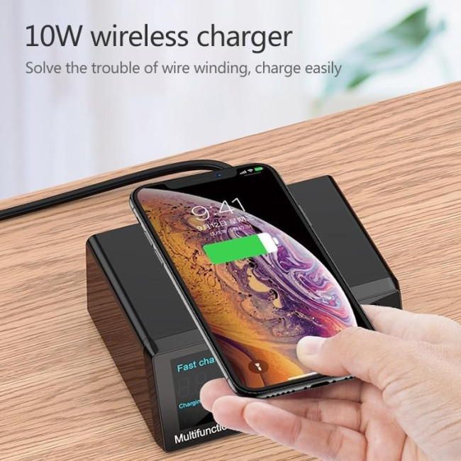 Lade / Test Station 6x USB + USB QC 3.0 + PD Type-C 65W + Kabelloses Ladegerät mit LED Display