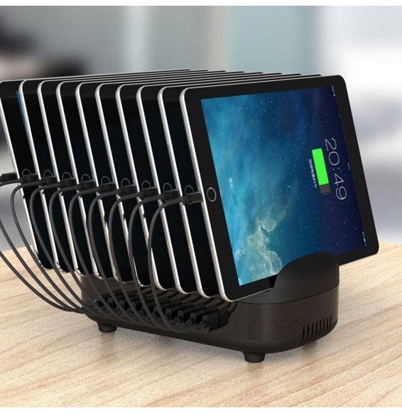 10x Smart USB Charging Station for Phones and Tablets 120W (Black) at 124,95 €