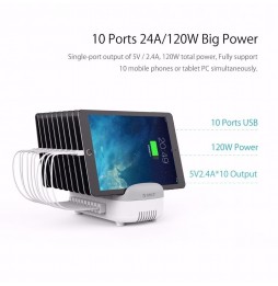 10x Smart USB Charging Station for Phones and Tablets 120W (White) at 124,95 €