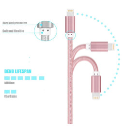 3m MFI zertifiziert Nylon USB Kabel für iPhone, iPad, AirPods 2.4A (Rosa Gold)