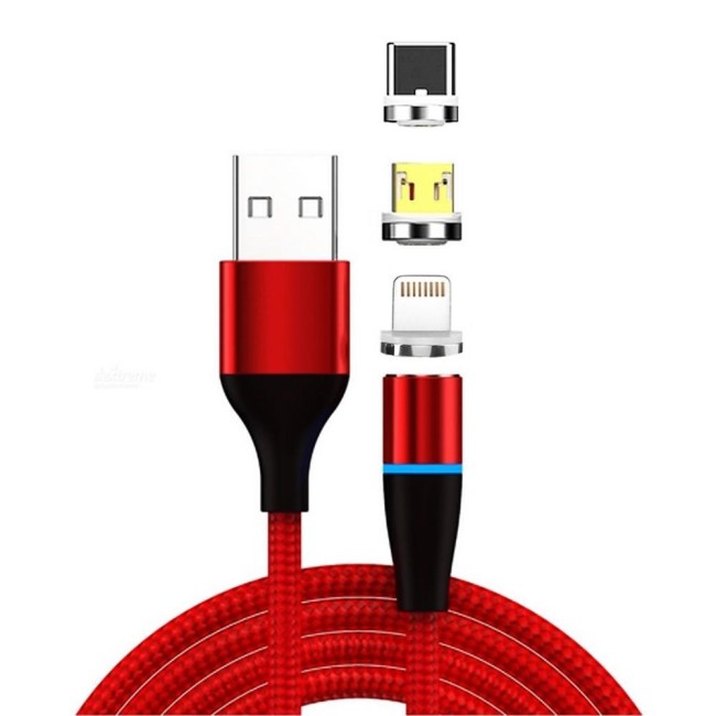 Lightning + Type-C + Micro USB Câble Magnétique Charge Rapide 2m 3A (Rouge) à 15,95 €