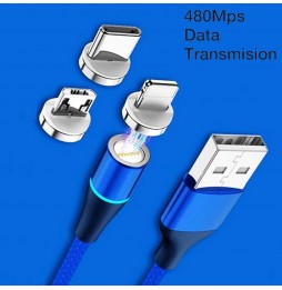 Lightning + Type-C + Micro USB Snellaad Magnetische Kabel 2m 3A (Blauw) voor 15,95 €