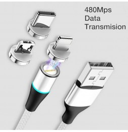 Lightning + Type-C + Micro USB Fast Charge Magnetic Cable 2m 3A (Silver) at 15,95 €